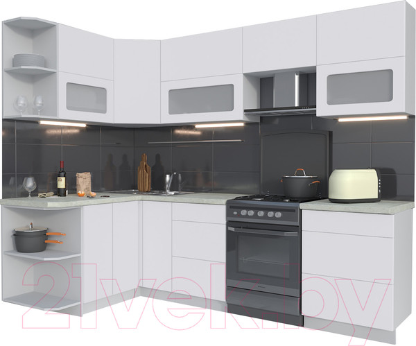 Изображение товара Кухонный гарнитур Интерлиния Мила Матте 1.5x2.6 Б левая (белый/белый/опал светлый)