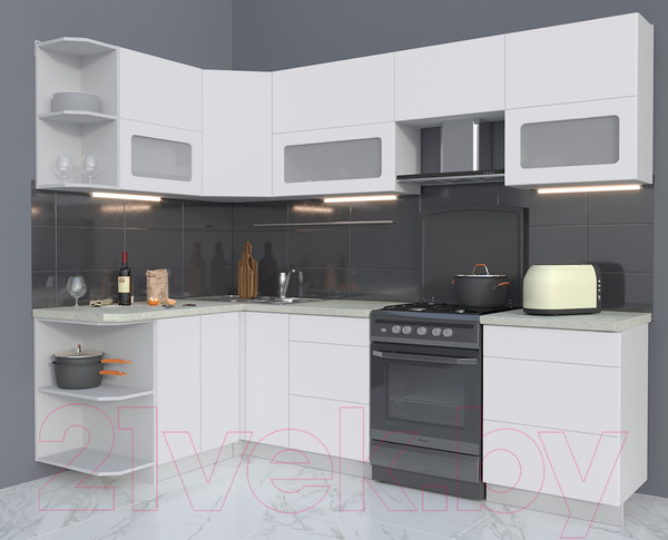 Изображение товара Кухонный гарнитур Интерлиния Мила Матте 1.5x2.6 Б левая (белый/белый/опал светлый)