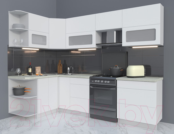 Изображение товара Кухонный гарнитур Интерлиния Мила Матте 1.5x2.7 Б левая (белый/белый/опал светлый)