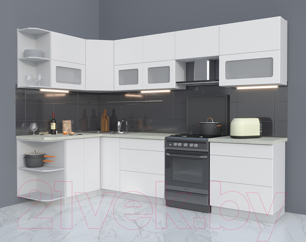 Изображение товара Кухонный гарнитур Интерлиния Мила Матте 1.5x2.9 Б левая (белый/белый/опал светлый)