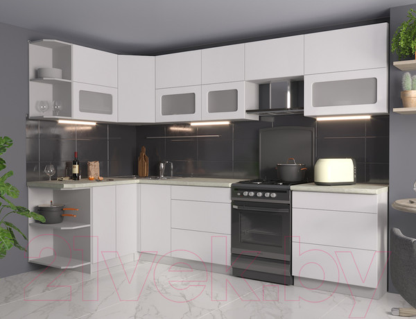 Изображение товара Кухонный гарнитур Интерлиния Мила Матте 1.5x3.0 Б левая (белый/белый/опал светлый)