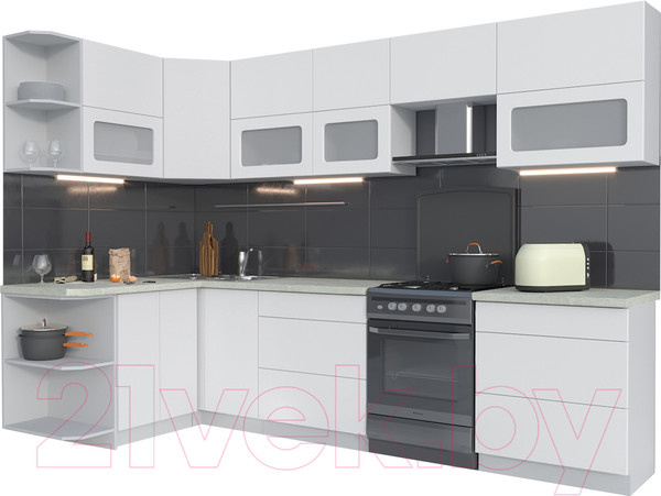 Изображение товара Кухонный гарнитур Интерлиния Мила Матте 1.5x3.0 Б левая (белый/белый/опал светлый)