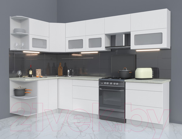 Изображение товара Кухонный гарнитур Интерлиния Мила Матте 1.5x3.0 Б левая (белый/белый/опал светлый)