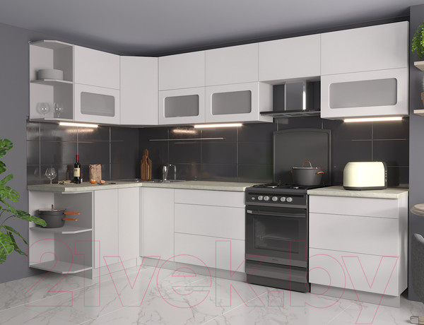 Изображение товара Кухонный гарнитур Интерлиния Мила Матте 1.5x3.1 Б левая (белый/белый/опал светлый)