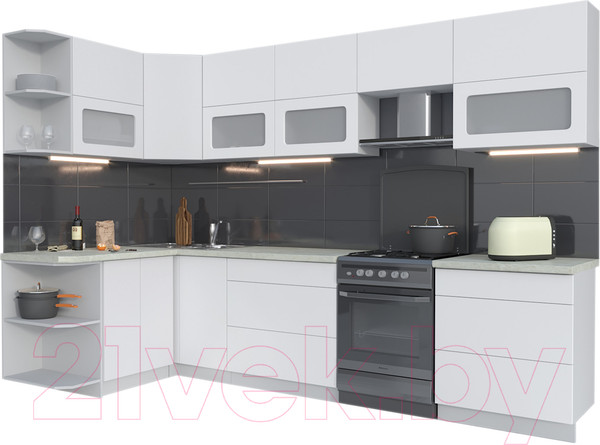 Изображение товара Кухонный гарнитур Интерлиния Мила Матте 1.5x3.1 Б левая (белый/белый/опал светлый)