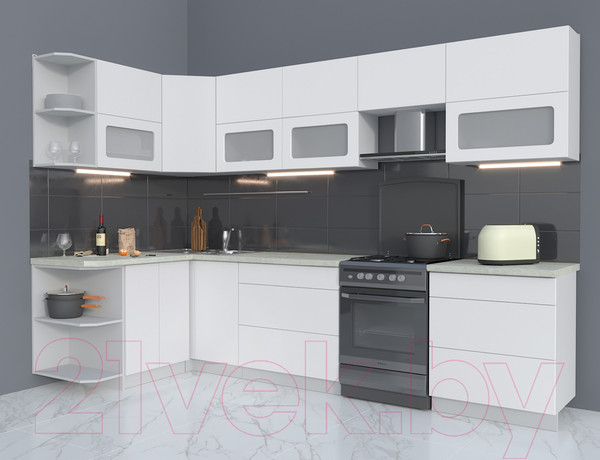 Изображение товара Кухонный гарнитур Интерлиния Мила Матте 1.5x3.1 Б левая (белый/белый/опал светлый)