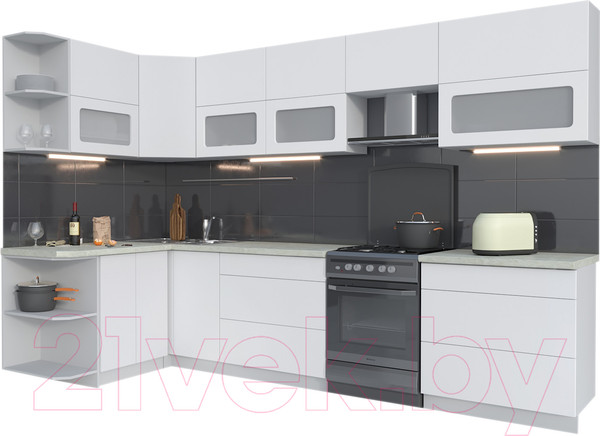 Изображение товара Кухонный гарнитур Интерлиния Мила Матте 1.5x3.2 Б левая (белый/белый/опал светлый)