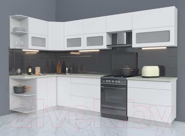 Изображение товара Кухонный гарнитур Интерлиния Мила Матте 1.5x3.2 Б левая (белый/белый/опал светлый)