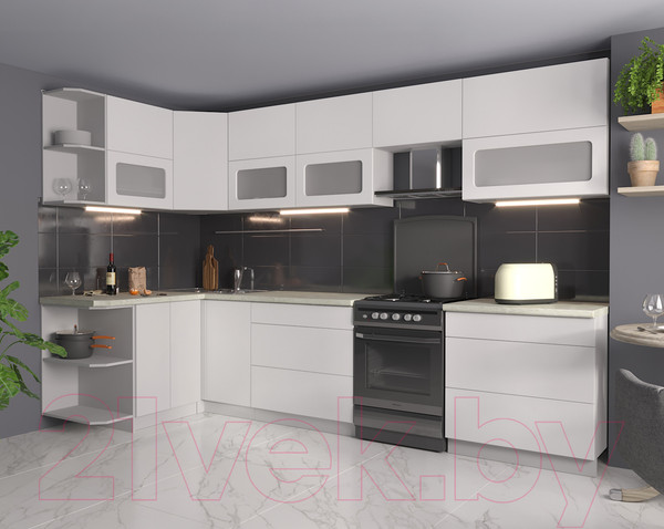 Изображение товара Кухонный гарнитур Интерлиния Мила Матте 1.5x3.2 Б левая (белый/белый/опал светлый)