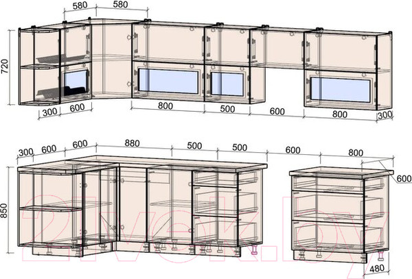 Изображение товара Кухонный гарнитур Интерлиния Мила Матте 1.5x3.3 Б левая (белый/белый/опал светлый)