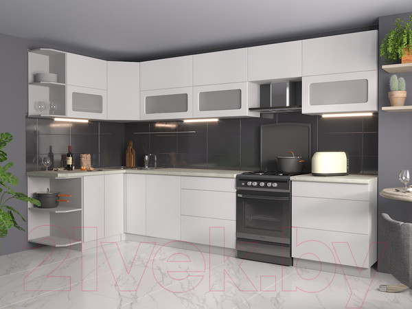 Изображение товара Кухонный гарнитур Интерлиния Мила Матте 1.5x3.4 Б левая (белый/белый/опал светлый)