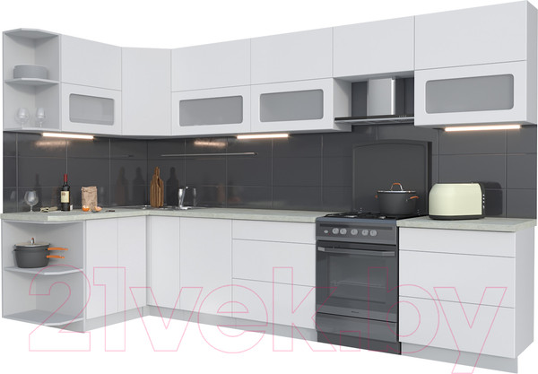 Изображение товара Кухонный гарнитур Интерлиния Мила Матте 1.5x3.4 Б левая (белый/белый/опал светлый)