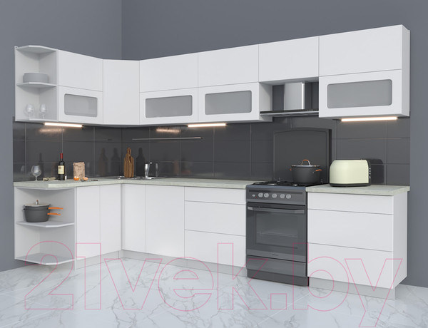 Изображение товара Кухонный гарнитур Интерлиния Мила Матте 1.5x3.4 Б левая (белый/белый/опал светлый)