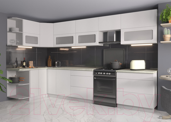 Изображение товара Кухонный гарнитур Интерлиния Мила Матте 1.5x3.5 Б левая (белый/белый/опал светлый)