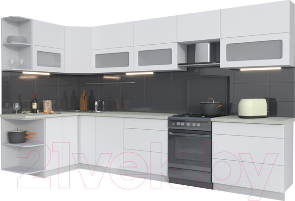 Изображение товара Кухонный гарнитур Интерлиния Мила Матте 1.5x3.5 Б левая (белый/белый/опал светлый)