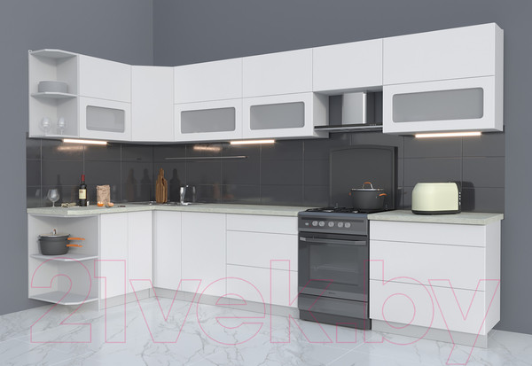 Изображение товара Кухонный гарнитур Интерлиния Мила Матте 1.5x3.5 Б левая (белый/белый/опал светлый)