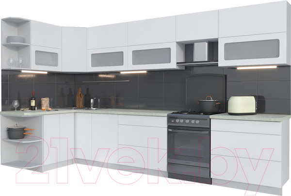 Изображение товара Кухонный гарнитур Интерлиния Мила Матте 1.5x3.6 Б левая (белый/белый/опал светлый)