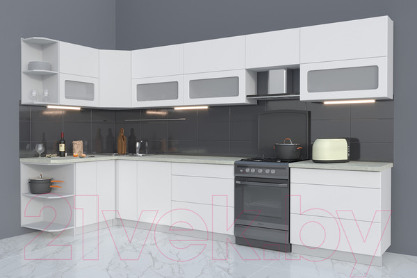 Изображение товара Кухонный гарнитур Интерлиния Мила Матте 1.5x3.6 Б левая (белый/белый/опал светлый)