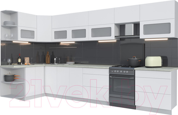 Изображение товара Кухонный гарнитур Интерлиния Мила Матте 1.5x3.8 Б левая (белый/белый/опал светлый)