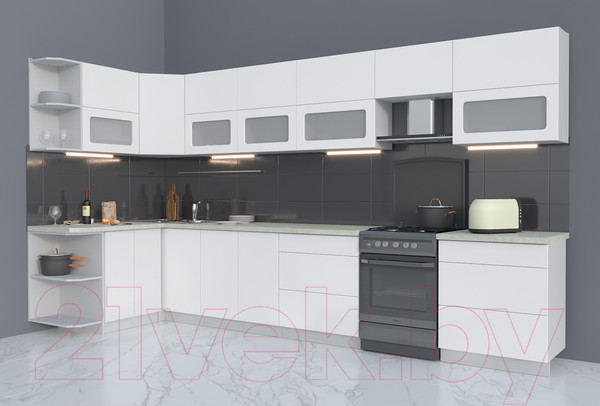 Изображение товара Кухонный гарнитур Интерлиния Мила Матте 1.5x3.8 Б левая (белый/белый/опал светлый)