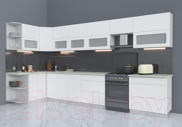 Изображение товара Кухонный гарнитур Интерлиния Мила Матте 1.5x3.9 Б левая (белый/белый/опал светлый)