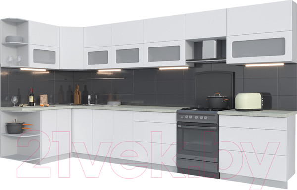 Изображение товара Кухонный гарнитур Интерлиния Мила Матте 1.5x3.9 Б левая (белый/белый/опал светлый)