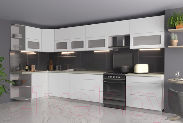 Изображение товара Кухонный гарнитур Интерлиния Мила Матте 1.5x3.9 Б левая (белый/белый/опал светлый)