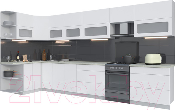 Изображение товара Кухонный гарнитур Интерлиния Мила Матте 1.5x4.0 Б левая (белый/белый/опал светлый)