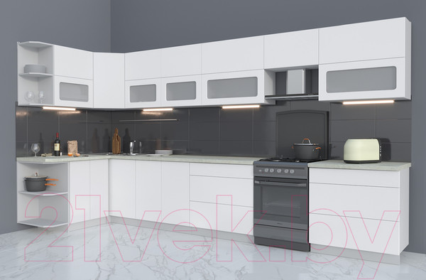 Изображение товара Кухонный гарнитур Интерлиния Мила Матте 1.5x4.0 Б левая (белый/белый/опал светлый)