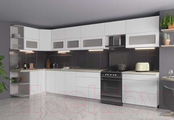 Изображение товара Кухонный гарнитур Интерлиния Мила Матте 1.5x4.0 Б левая (белый/белый/опал светлый)