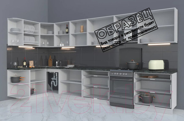 Изображение товара Кухонный гарнитур Интерлиния Мила Матте 1.5x4.0 Б левая (белый/белый/опал светлый)