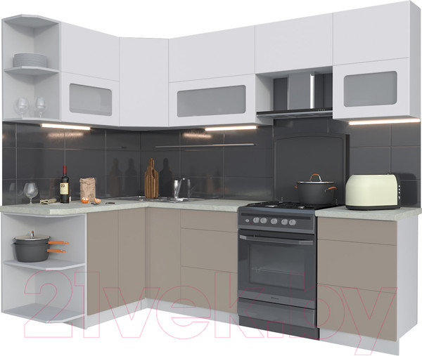 Изображение товара Кухонный гарнитур Интерлиния Мила Матте 1.5x2.5 Б левая (белый/луна/опал светлый)