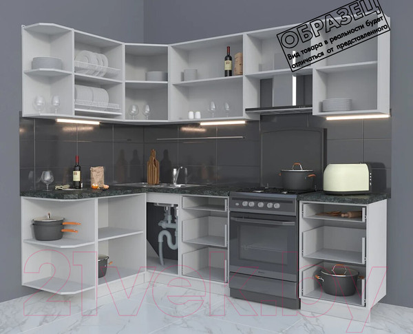 Изображение товара Кухонный гарнитур Интерлиния Мила Матте 1.5x2.5 Б левая (белый/луна/опал светлый)