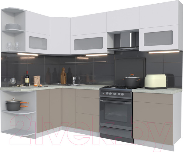 Изображение товара Кухонный гарнитур Интерлиния Мила Матте 1.5x2.6 Б  левая (белый/луна/опал светлый)