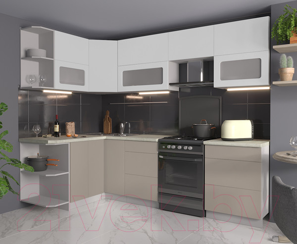 Изображение товара Кухонный гарнитур Интерлиния Мила Матте 1.5x2.6 Б  левая (белый/луна/опал светлый)