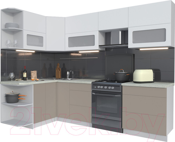 Изображение товара Кухонный гарнитур Интерлиния Мила Матте 1.5x2.7 Б левая (белый/луна/опал светлый)