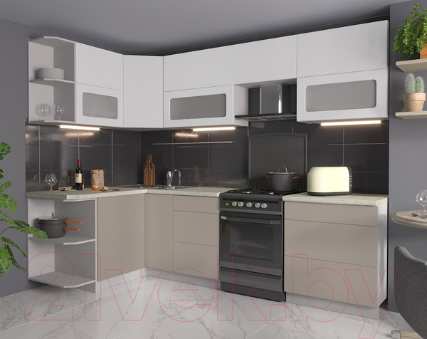 Изображение товара Кухонный гарнитур Интерлиния Мила Матте 1.5x2.7 Б левая (белый/луна/опал светлый)