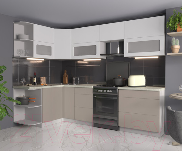 Изображение товара Кухонный гарнитур Интерлиния Мила Матте 1.5x2.8 Б левая (белый/луна/опал светлый)