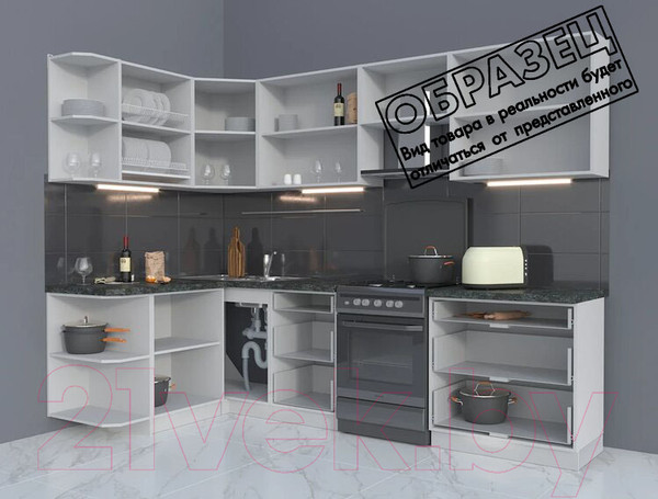 Изображение товара Кухонный гарнитур Интерлиния Мила Матте 1.5x2.8 Б левая (белый/луна/опал светлый)