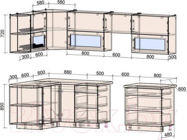 Изображение товара Кухонный гарнитур Интерлиния Мила Матте 1.5x2.8 Б левая (белый/луна/опал светлый)