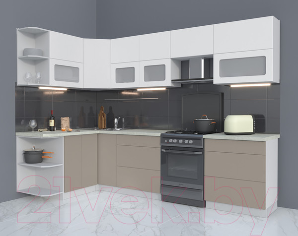 Изображение товара Кухонный гарнитур Интерлиния Мила Матте 1.5x2.9 Б левая (белый/луна/опал светлый)