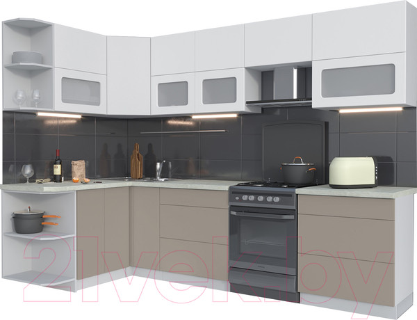 Изображение товара Кухонный гарнитур Интерлиния Мила Матте 1.5x2.9 Б левая (белый/луна/опал светлый)