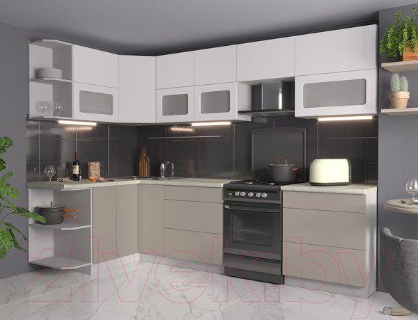 Изображение товара Кухонный гарнитур Интерлиния Мила Матте 1.5x2.9 Б левая (белый/луна/опал светлый)