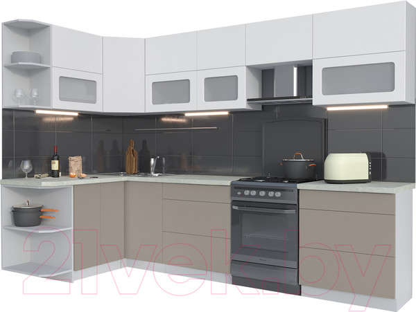 Изображение товара Кухонный гарнитур Интерлиния Мила Матте 1.5x3.0 Б левая (белый/луна/опал светлый)