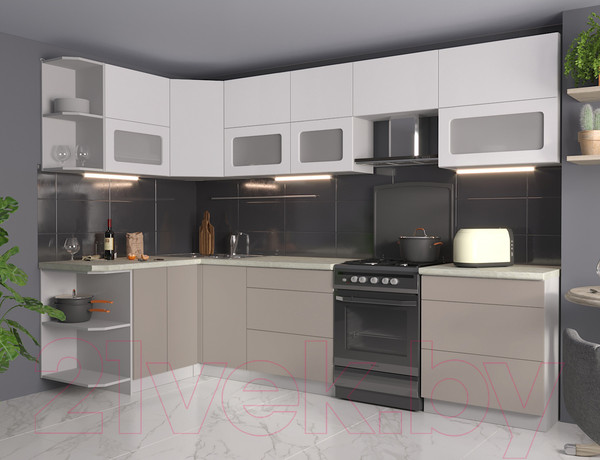 Изображение товара Кухонный гарнитур Интерлиния Мила Матте 1.5x3.0 Б левая (белый/луна/опал светлый)