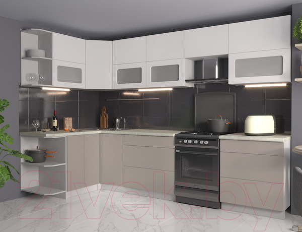 Изображение товара Кухонный гарнитур Интерлиния Мила Матте 1.5x3.1 Б левая (белый/луна/опал светлый)