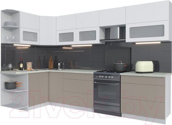 Изображение товара Кухонный гарнитур Интерлиния Мила Матте 1.5x3.2 Б левая (белый/луна/опал светлый)