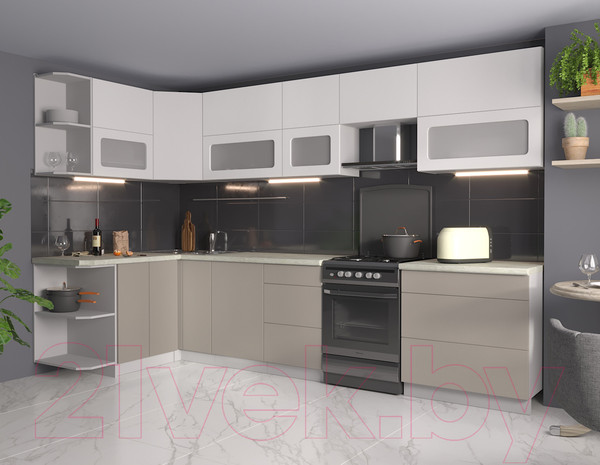 Изображение товара Кухонный гарнитур Интерлиния Мила Матте 1.5x3.3 Б левая (белый/луна/опал светлый)