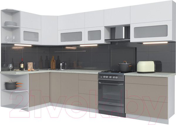 Изображение товара Кухонный гарнитур Интерлиния Мила Матте 1.5x3.3 Б левая (белый/луна/опал светлый)