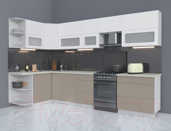 Изображение товара Кухонный гарнитур Интерлиния Мила Матте 1.5x3.3 Б левая (белый/луна/опал светлый)